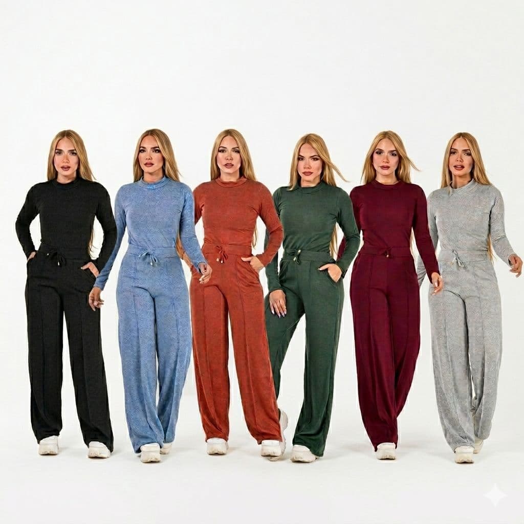 Conjunto de Lãnzinha Cropped Manga Longa e Calça Inverno Conjunto Lanzinhã duas Peças Femenino