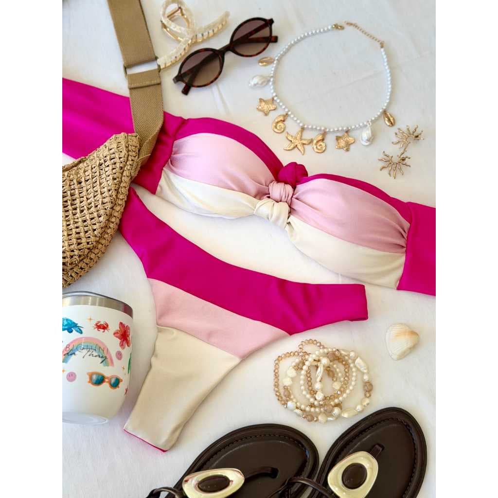 Biquíni Conjunto Ariel – Tomara que Caia com Nó e Calcinha Asa Delta –Tons de Rosa Chic