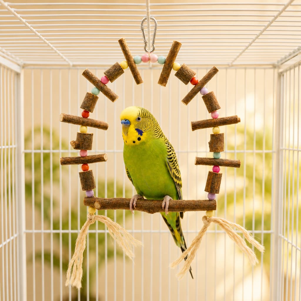 Poleiro Balanço Para Calopsita Agapornis Ring Neck Brinquedo Madeira Natural Sisal