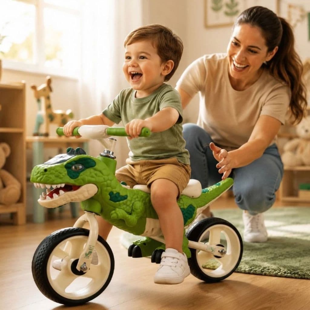 Bicicleta Infantil Aro 12 Design Dinossauro Verde Estabilidade Segurança Passeio