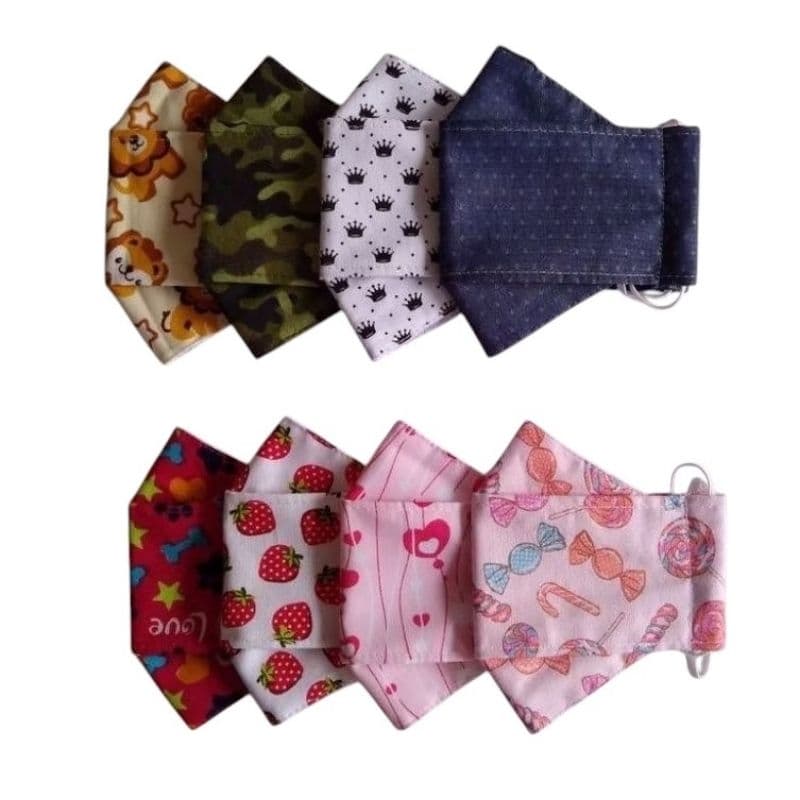 Kit 3 Máscaras de Proteção 3D Infantil Reutilizável Elástico Ajustável Fafaty