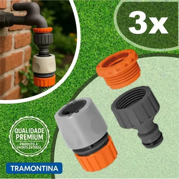 Kit 3 Adaptadores Torneira + 3 Engates Rápidos Para Mangueiras E Lavadoras - tramontina