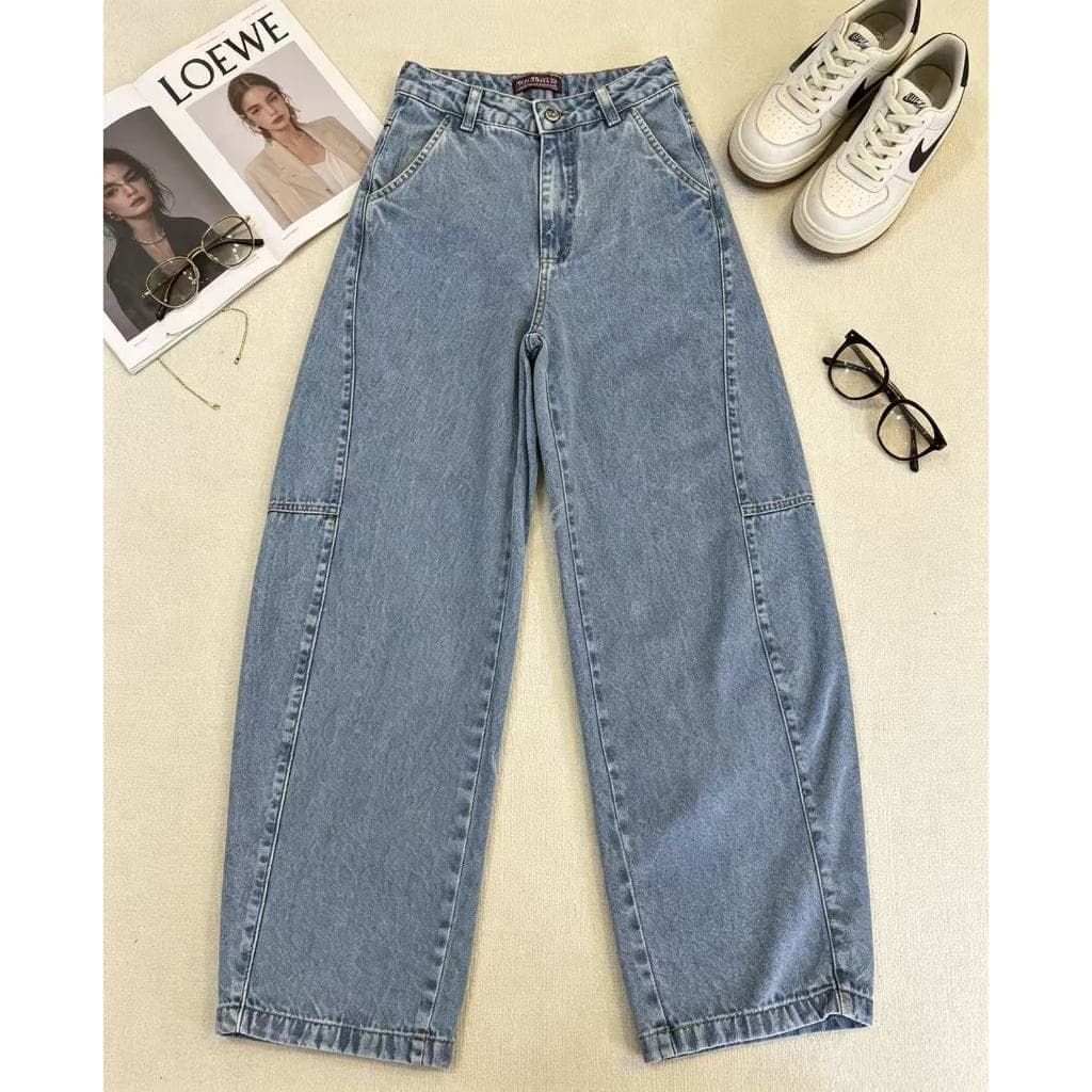 Calça Jeans Calça Barrel femininas Calça  Larga Estilosa Moda 100% Algodão