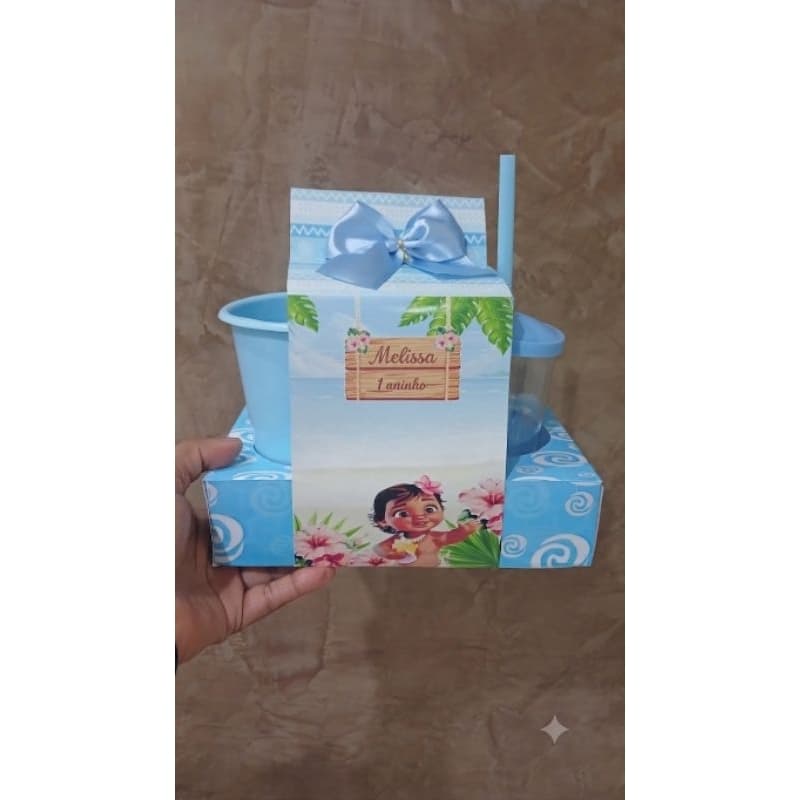 KIT CINEMA PERSONALIZADOS MOANA (5 Unidades) Baldinho 1L + copo 300ml.