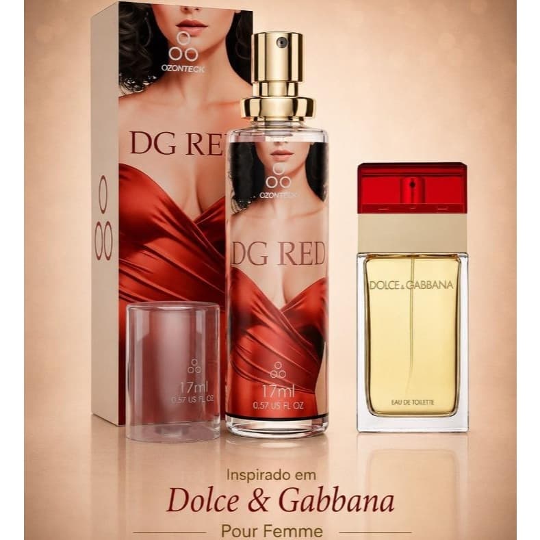 Perfume Feminino DG Red /perfume Ozonteck 17 Ml /alta fixação/Família olfativa Topo: Cítricos, bergamota e notas frescas