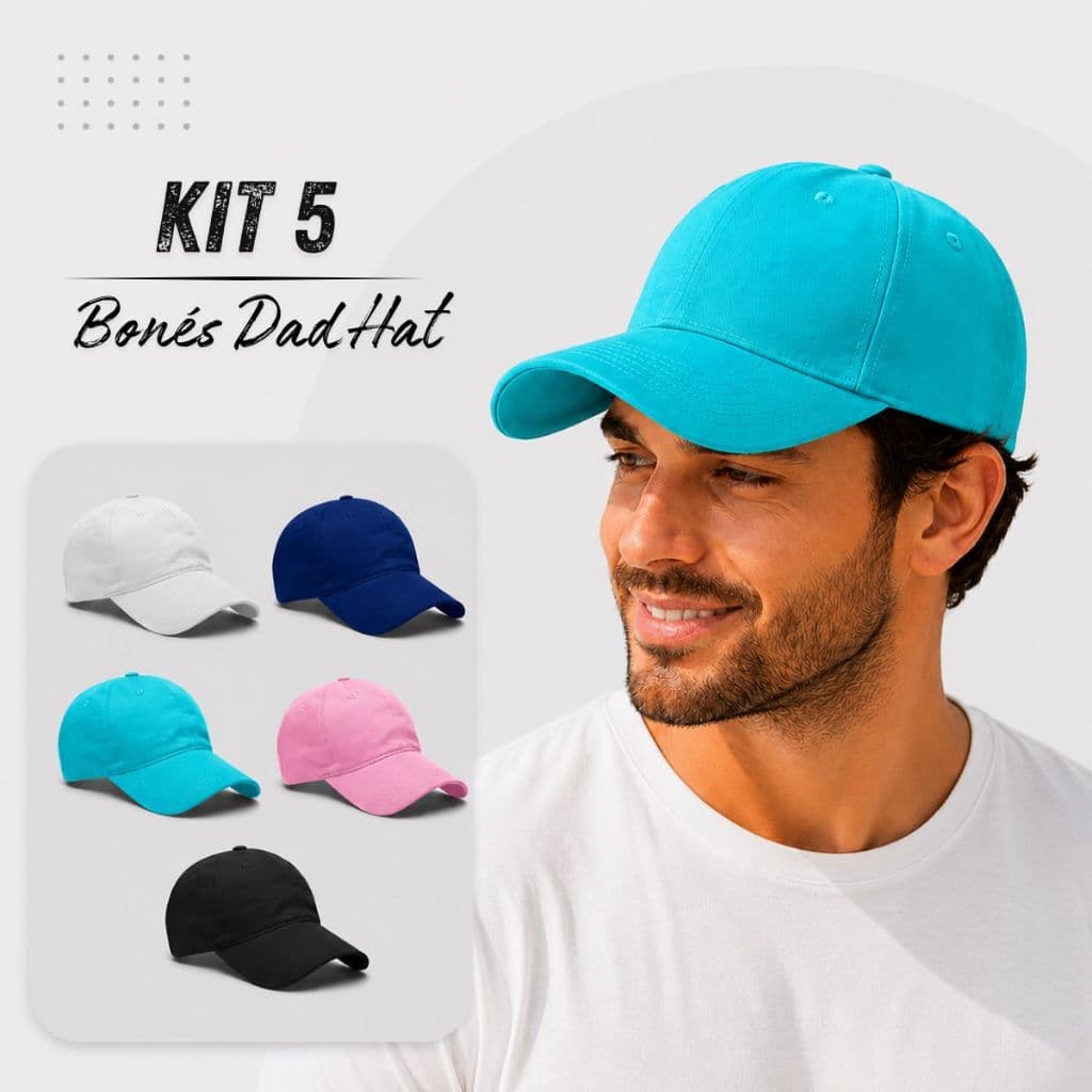 Kit 5 Boné Aba Curva Resina New Premium em Algodão Liso Masculino com regulador Ajustável fivela