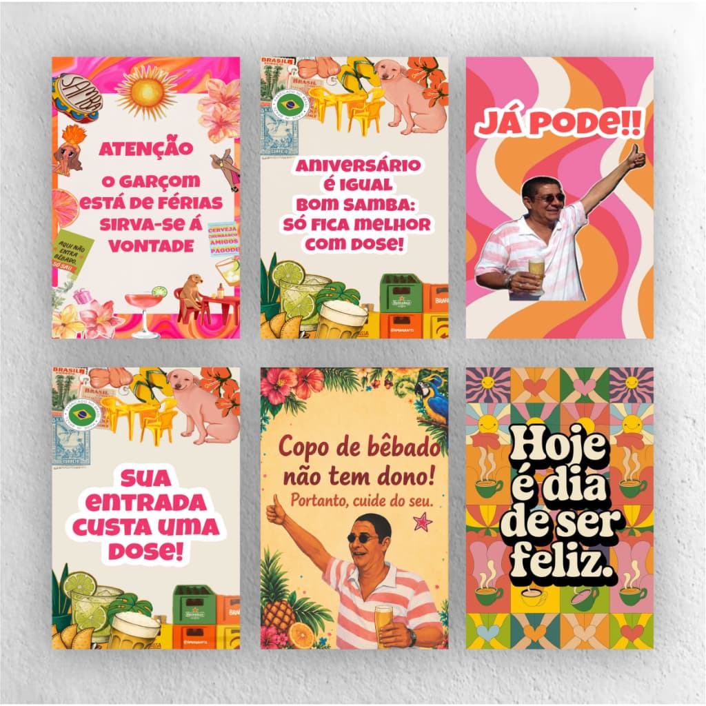 Kit 6 Placas Decorativas Aniversário Frase Boteco Decoração Parede Zeca Cervejinha Brasileiro