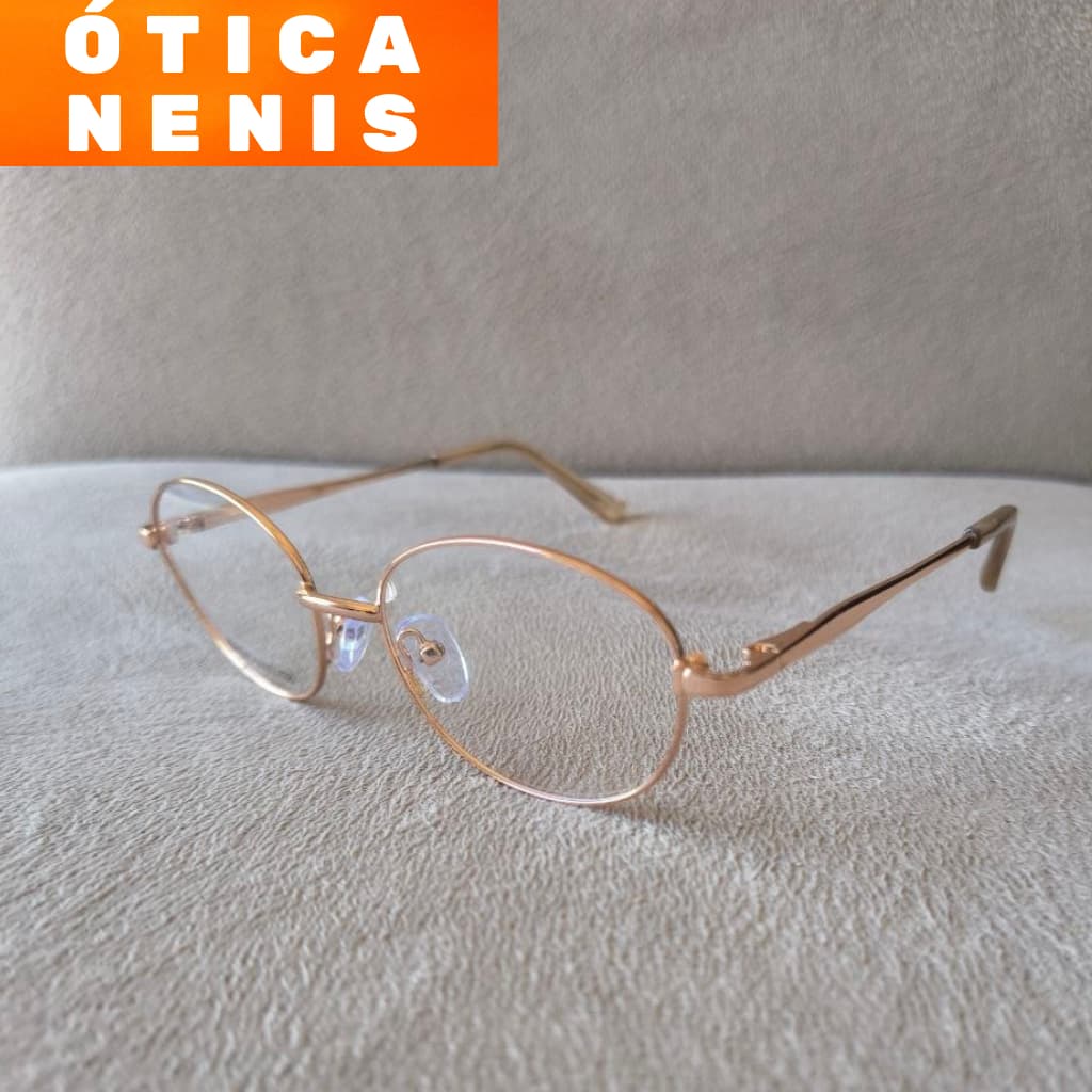 Armação feminina para óculos de grau feminino unissex metal oval ovalada blogueirinha rosé isa1315