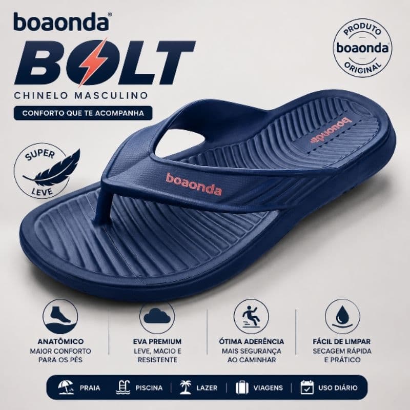 Chinelo Masculino Boa Onda Bolt Original Anatômico EVA Super Leve Confortável Casual