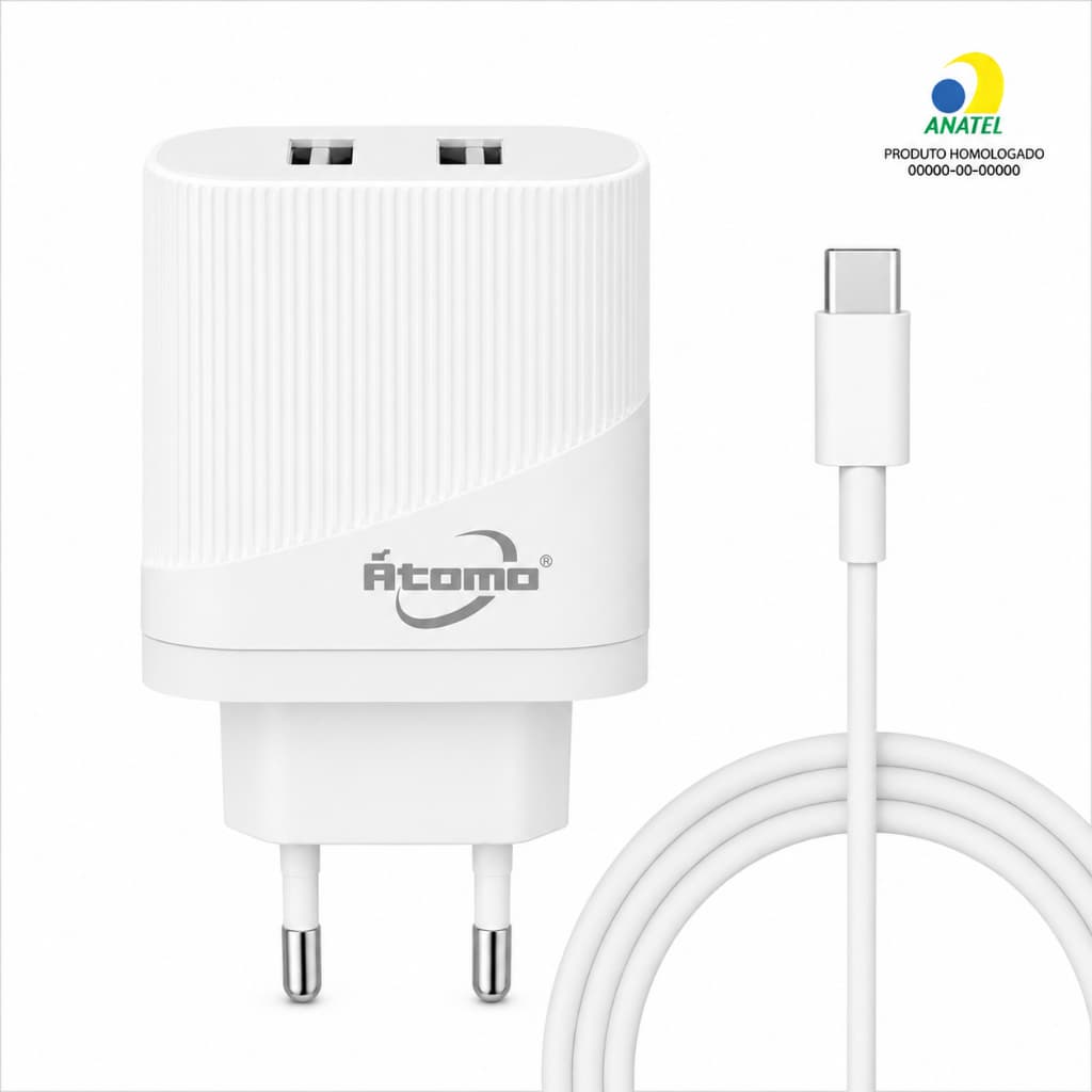 Carregador Turbo - 2 USB + Cabo Tipo C  - 5.8A Homologado - ANATEL