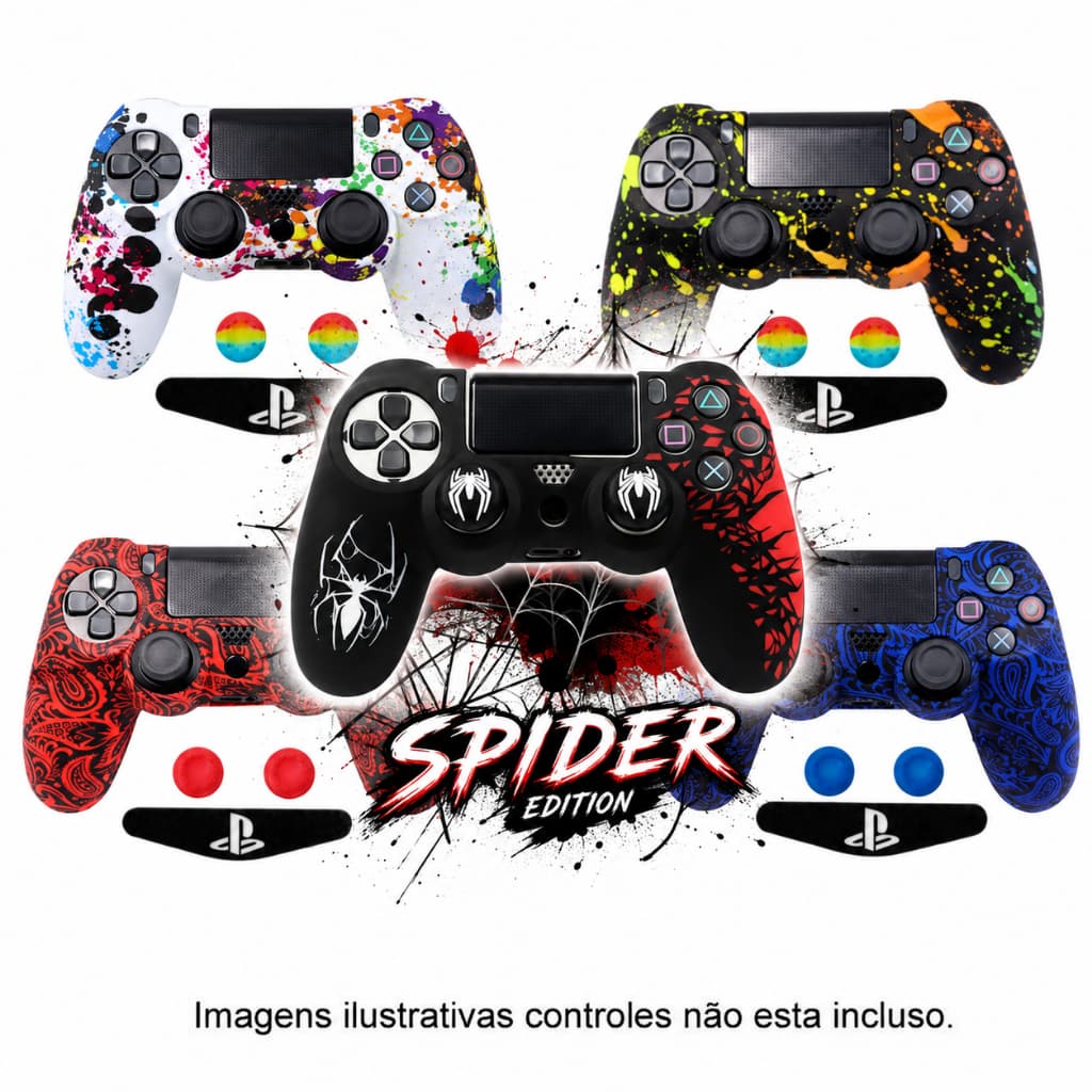 1 Capa Protetora para Controle de Ps4 Case de Silicone + 1 par de Grip protetor do analógico