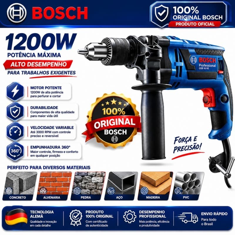 Furadeira Parafusadeira bosch 220V furadeira de impacto 1200W Auto Reverso de Impacto Profissional
