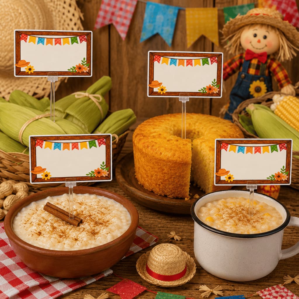 ENVIO IMEDIATO - Kit 20 Plaquinhas de Identificação para Pratos Juninos - Decoração São João - Festa Junina