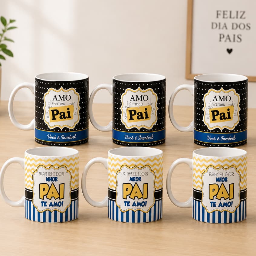 Kit 6 Canecas 300ml Porcelana Dia dos Pais Caneca Dia dos Pais