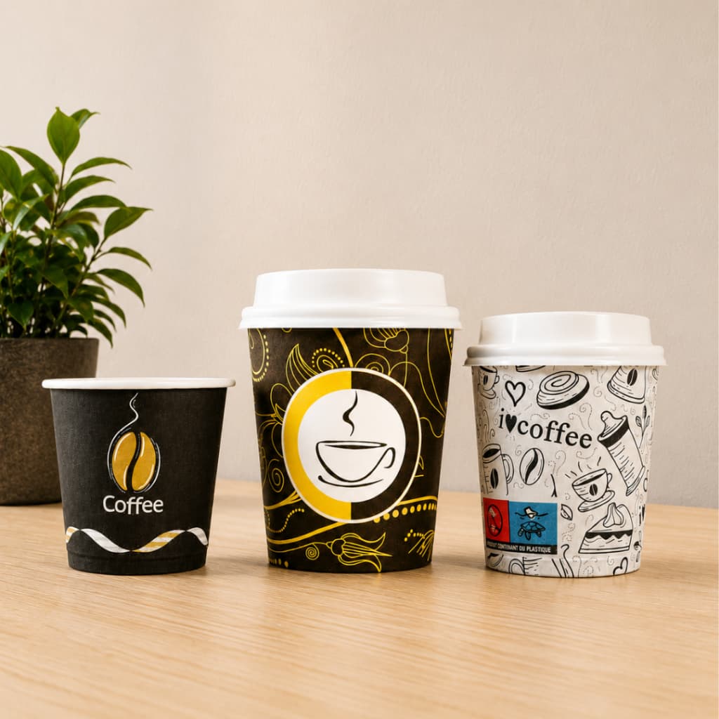 100 Copo de Papel Estampa Impresso Térmico 60ml 120ml 160ml Chá Café Expresso Com Ou Sem Tampa Bico
