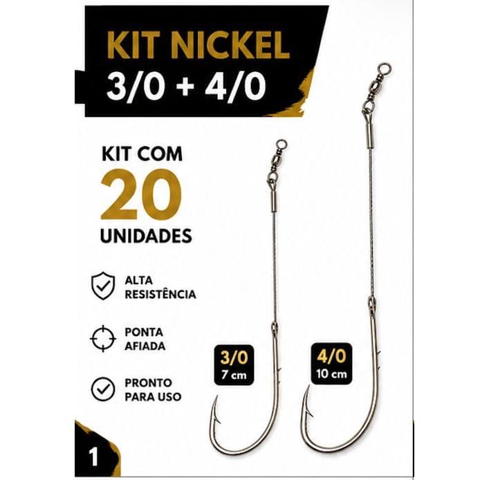 Kit Anzol Nickel Flexível 3/0 E 4/0 Com Girador 20 Unidades