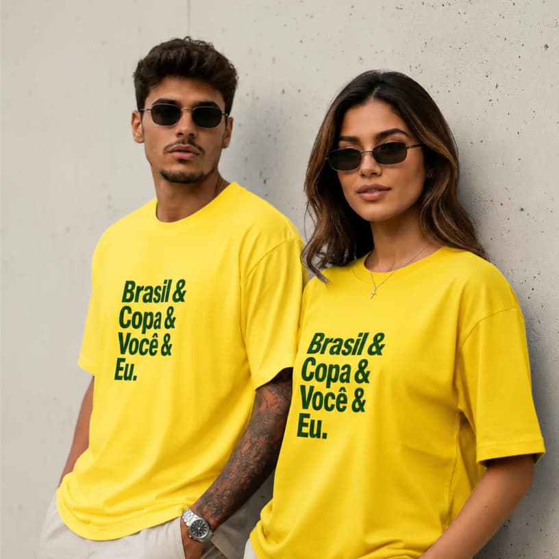Kit Camiseta Casal Brasil Hexa Vitoria 100% Algodão Estampada Copa do Mundo 2026 Envio em 24h