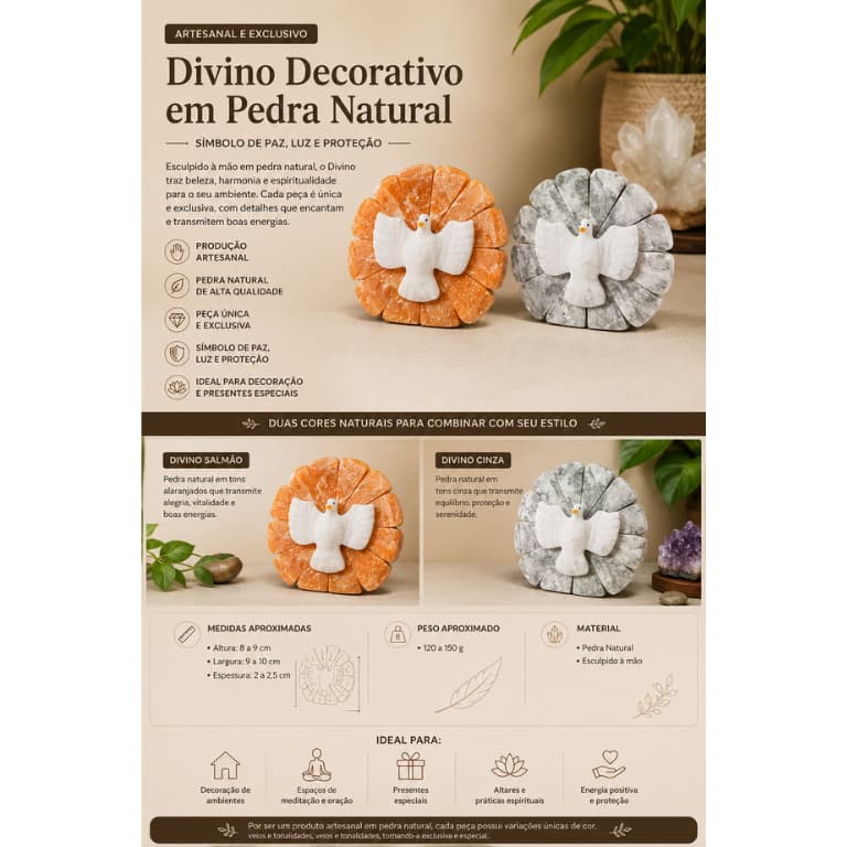 Divino Espírito Santo em Pedra Natural Escultura Religiosa 13cm