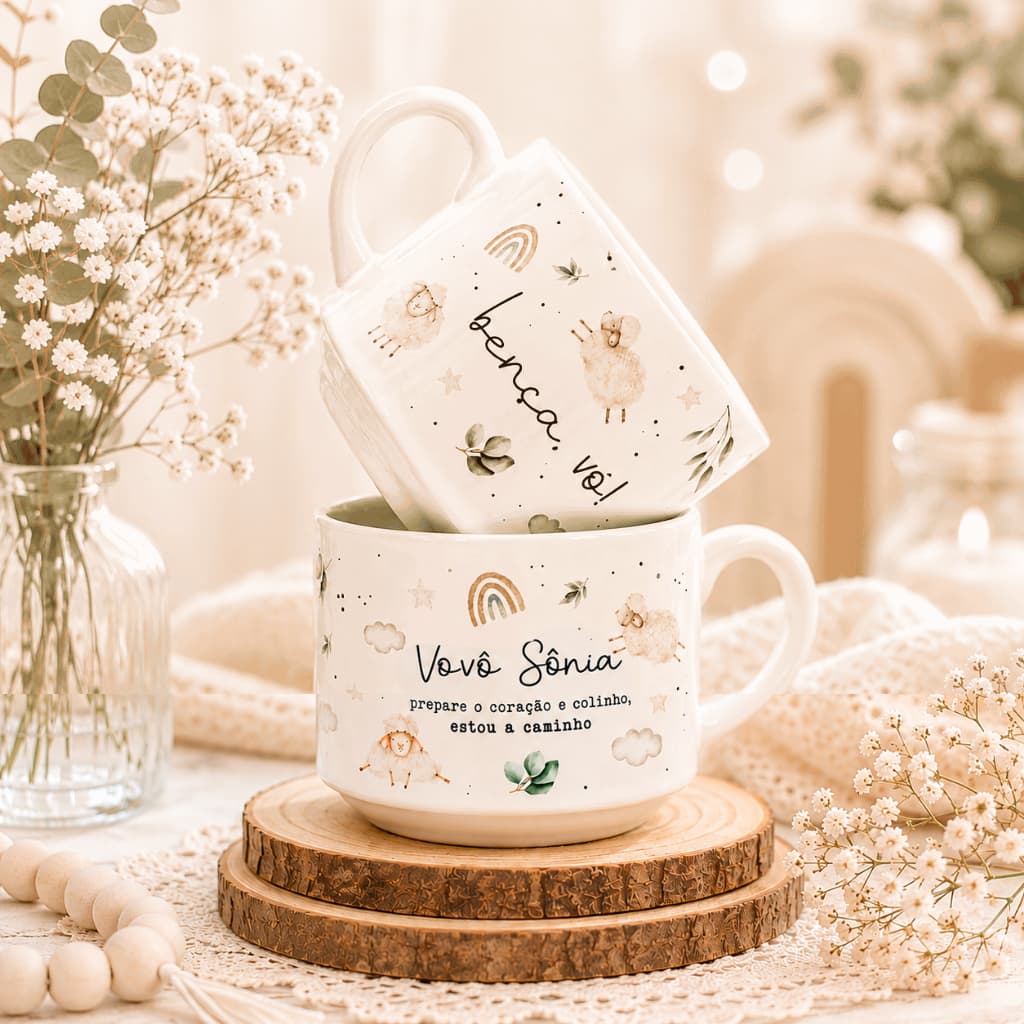 Xícara Personalizada 180ml - Anúncio de Gravidez para Avós - Presente Especial