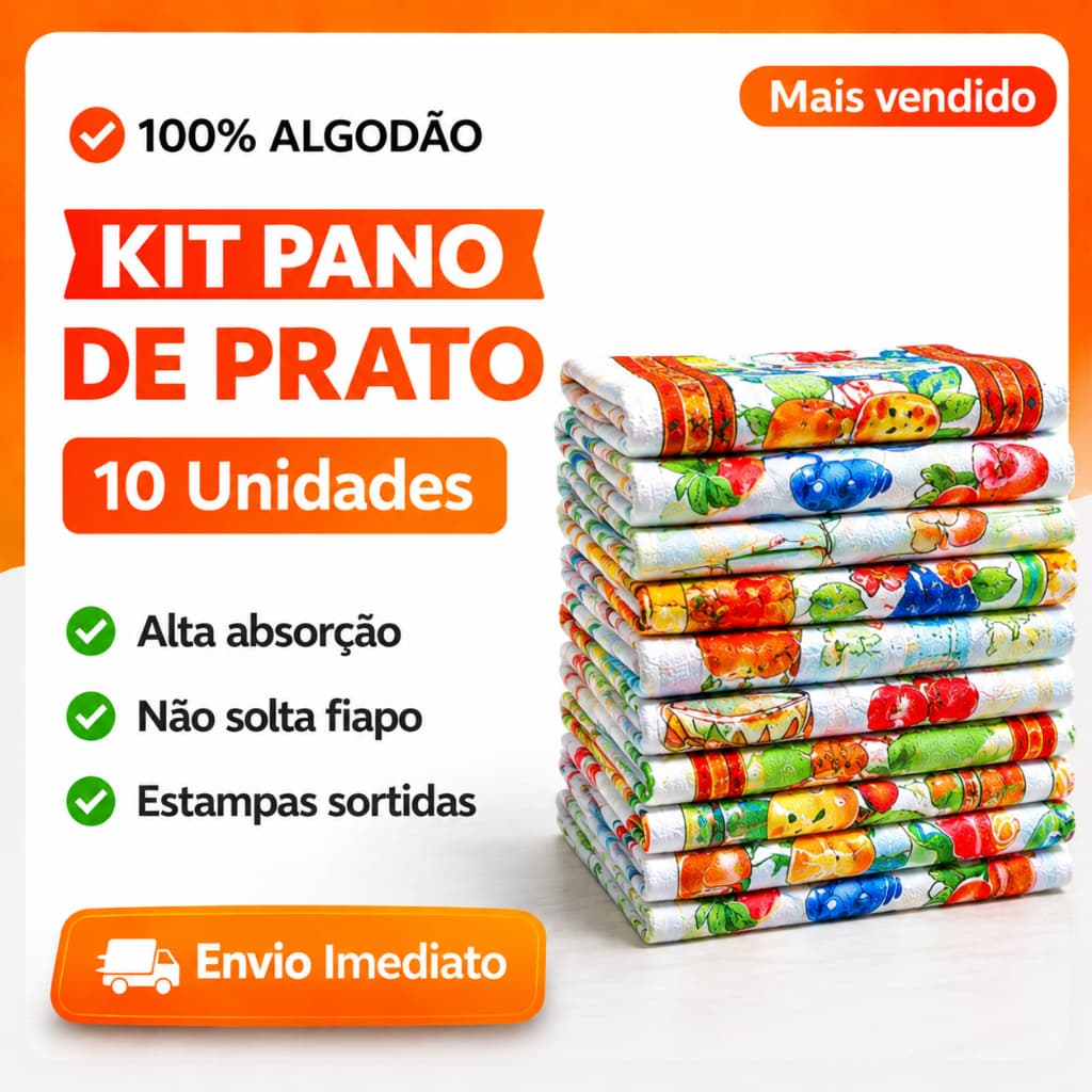 Pano De Prato Grande Estampas Variadas Bainha Kit 10 Peças 100% Algodão 40 x 70 cm