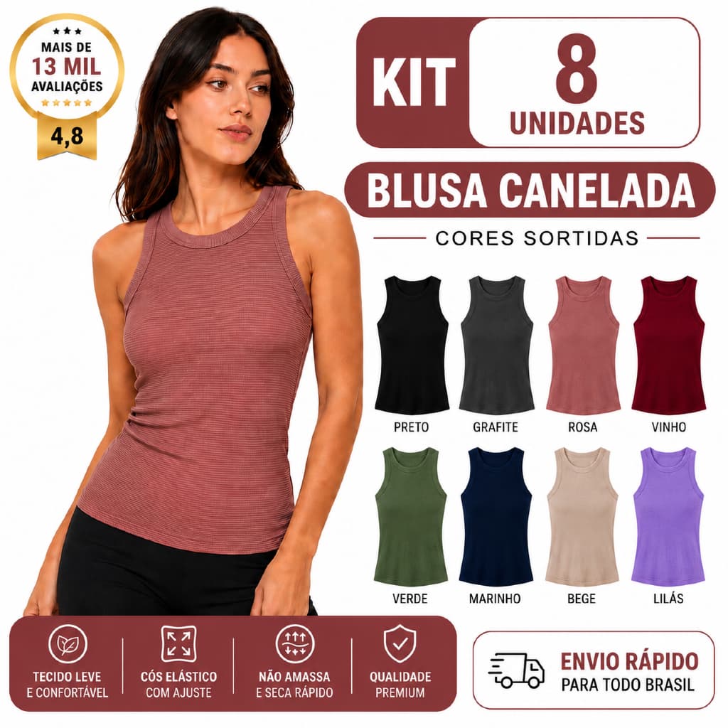 kit 8 unidades blusa regata para academia e dia a dia feminina cores variadas
