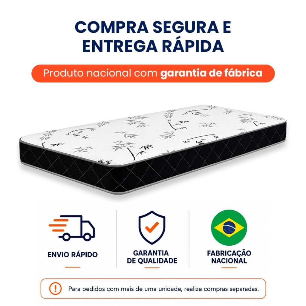 Colchão de Solteiro D33 188x88x12 Selo Inmetro Alta Densidade 100% Espuma Antiácaro e Antialérgico