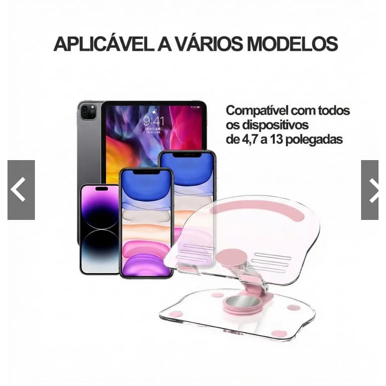 Suporte Para Celular e Tablet 360° Transparente 1 ou 2 unidades Ajustavél Rotatório
