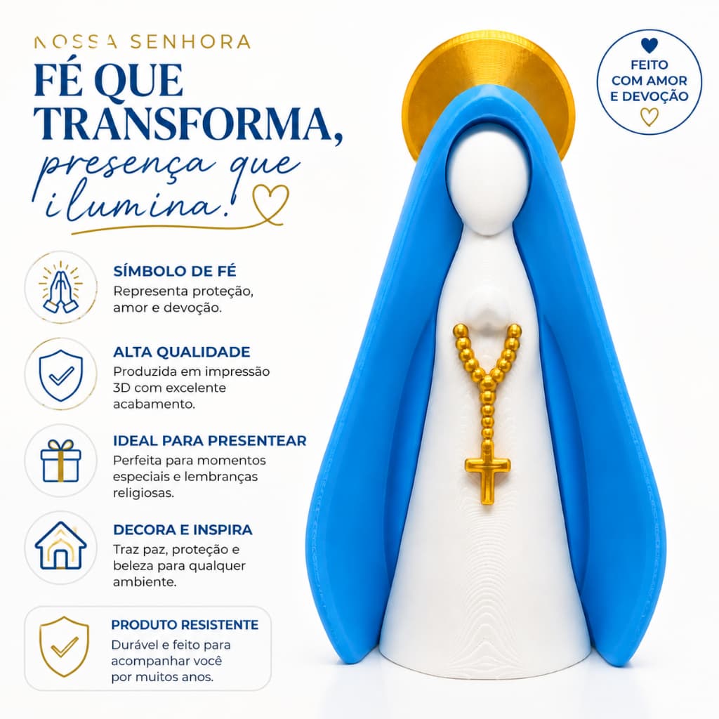 Nossa Senhora Aparecida  Azul e Dourada para Decoração e Presente Religioso