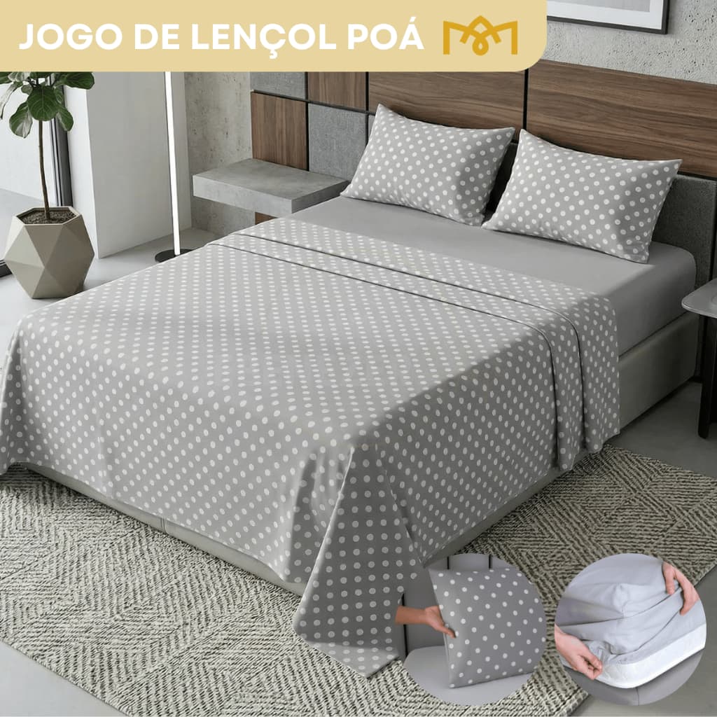 Jogo De Lençol 2, 3 e 4 Peças Petit Poá 2 Percal 200 Fios 100% Algodão Extra Macio Magnífico Premium