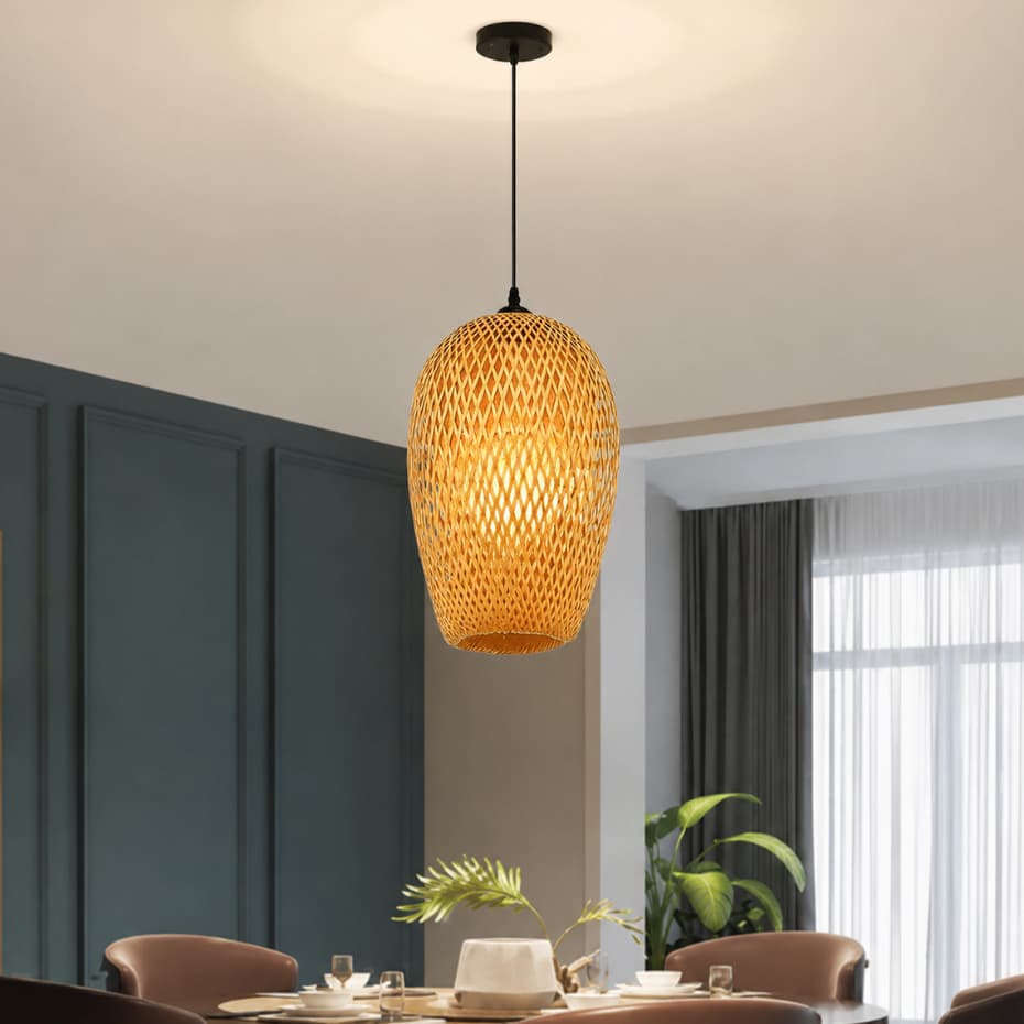 Lustre Pendente Luminária de Teto Em Bambu Natural Arrow 40x20cm Rústica Para Sala Cozinha