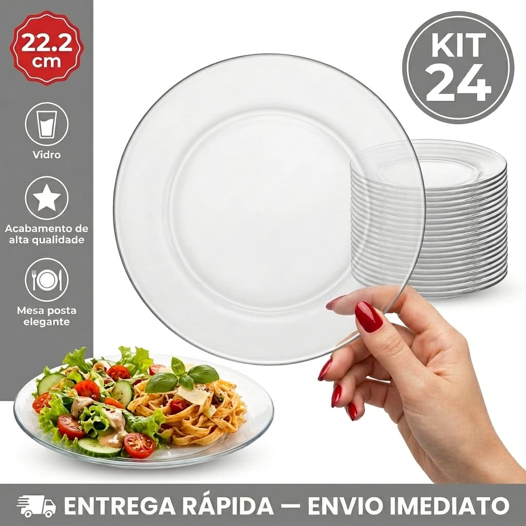 Kit Jogo de 24 Pratos Duralex Astral Fundo Vidro Temperado Redondo Transparente Nadir