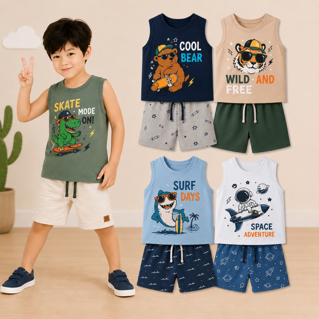 Kit 10 Peças Roupa Conjunto Coleção Masculino Regatas + Bermudas Menino Infantil Verão ou 6 Peças