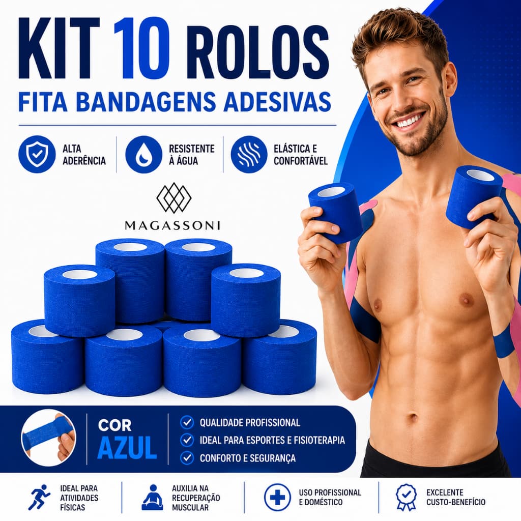 KIT 10 BANDAGENS FITA ADESIVA AZUL