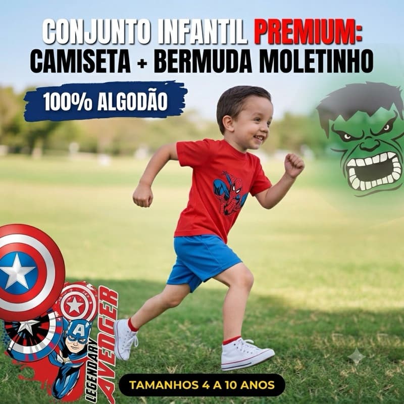 Conjunto Infantil Masculino Verão Camisetas + Bermudas Moletinho Promoção