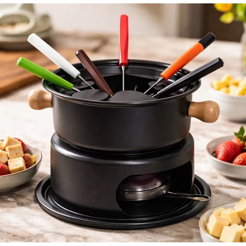 Aparelho De Fondue De Inox Com Fogareiro 11 Peças