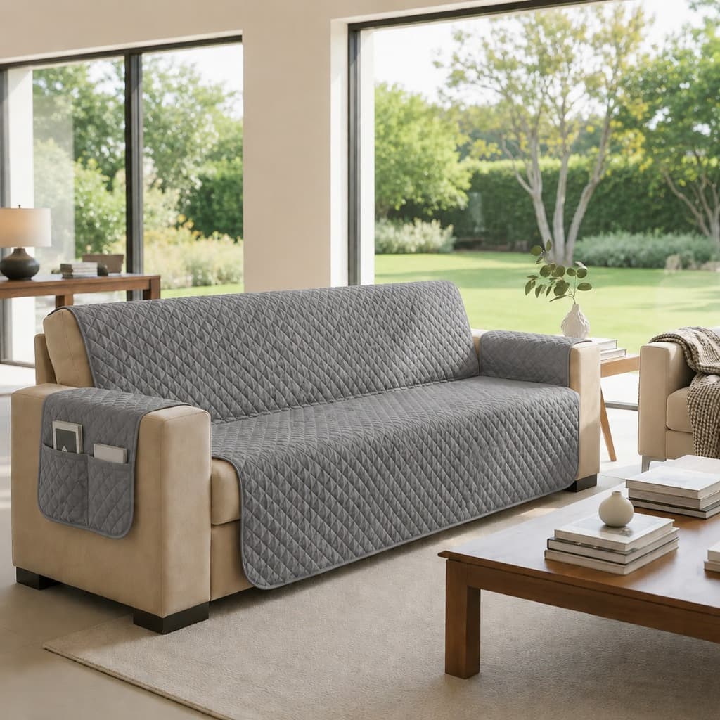 Protetor De Sofá Premium 4 Lugares Matelado Com Bolsos Laterais Lavável