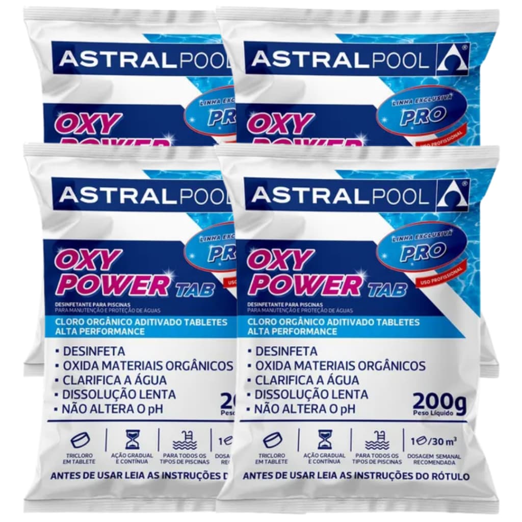 Kit 04 Pastilha Tablete de Cloro Para Limpeza de Piscina 5 em 1 - 200g Astral Pool