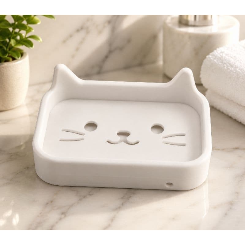 Saboneteira Gatinho em Plástico Premium | Porta Sabonete Decorativo para Banheiro, Pia e Lavabo