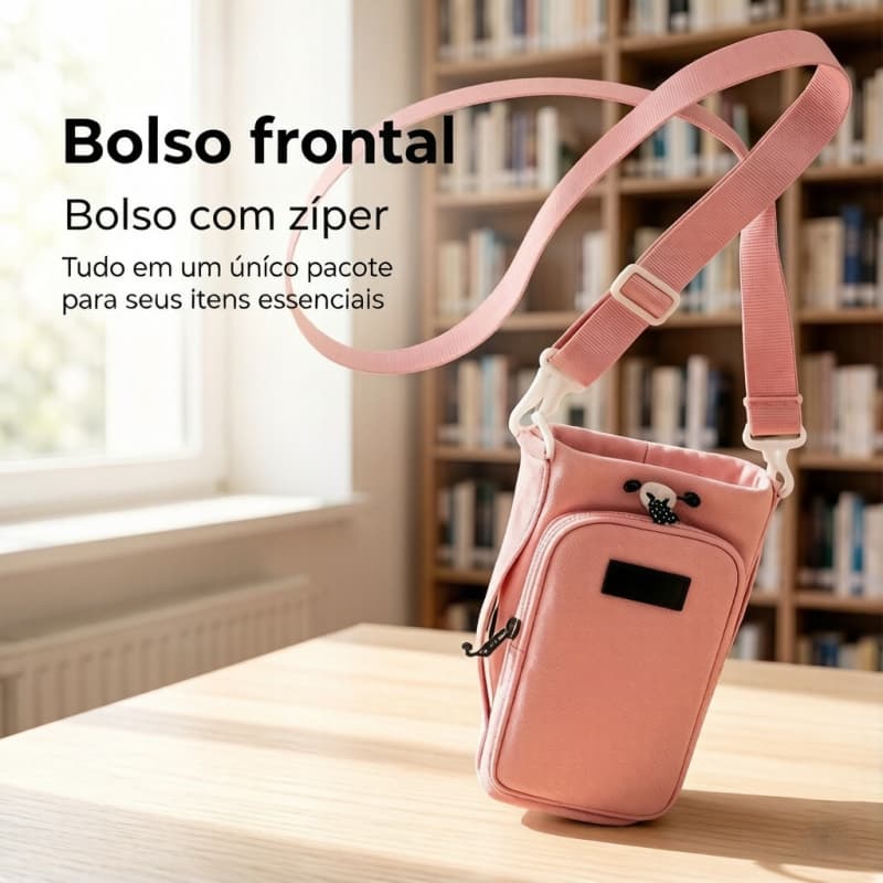 Bolsa Casual Multiuso com Bolso Frontal, Zíper e Suporte para Água | Perfeita para Estudo, Trabalho e Momentos de Lazer