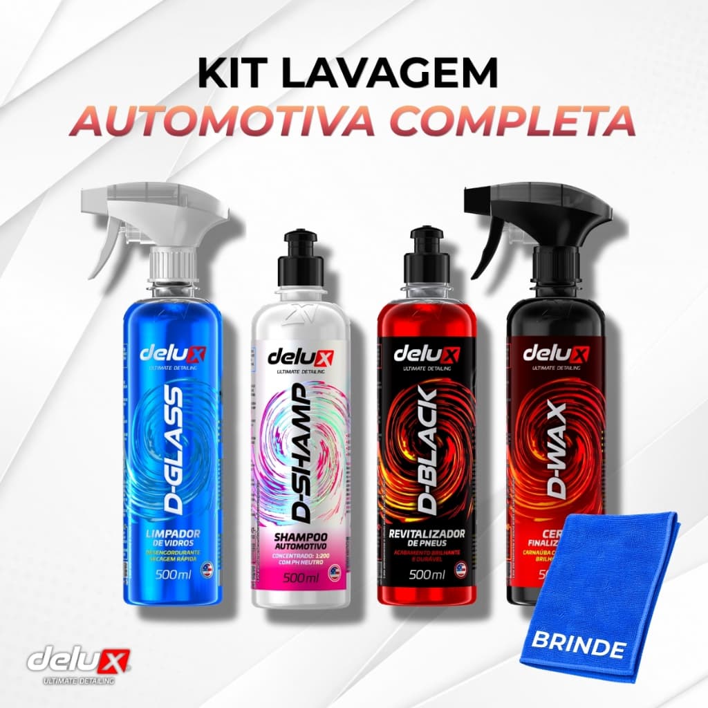 Kit Lavagem Automotiva Completa Externa Delux Shampoo Pretinho Cera Carnauba Limpa Vidros