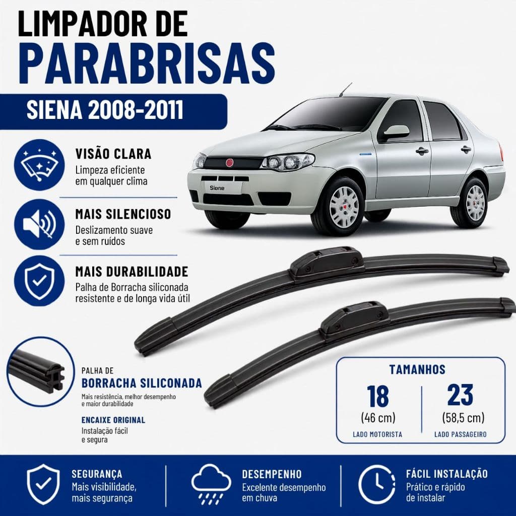 Par Palheta Limpador ParaBrisa Siena 2008 2009 2010 2011 Silicone