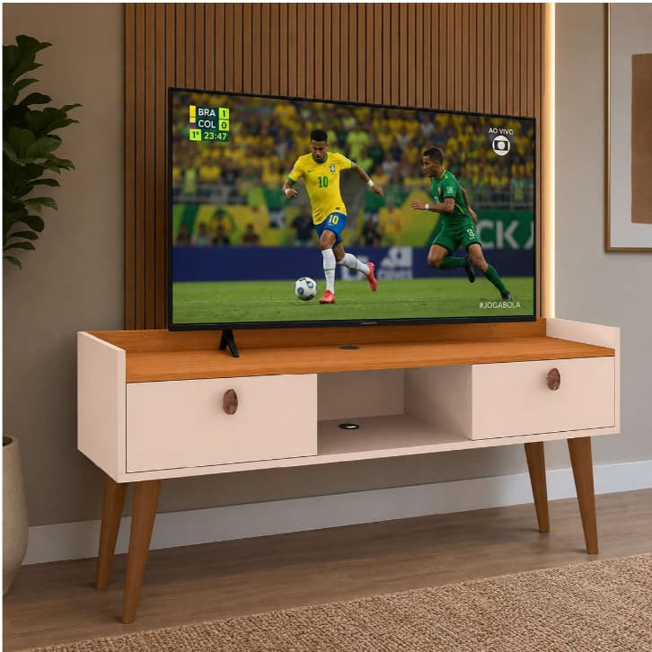 Rack Miami Para TV Até 50 Polegadas Com Pés 2 Portas E Nichos Moderno