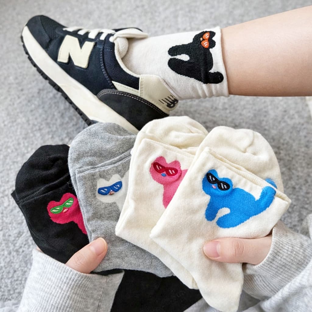 Kit 12 Pares Meias Femininas Estampas de Gatinho Cores Variadas 35-40