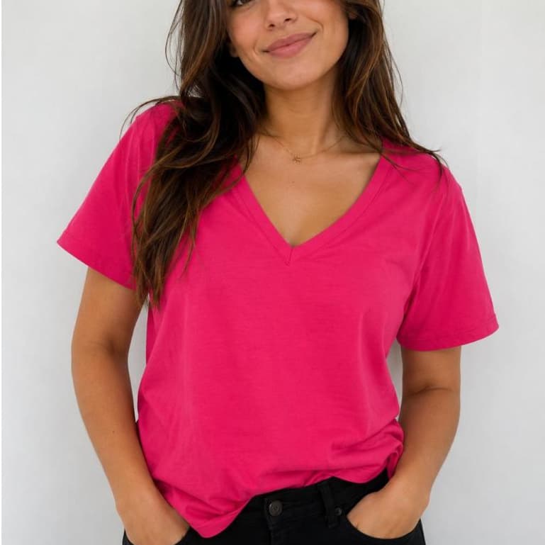 Blusa Feminina Gola V Básica Rosa Pink 🌸