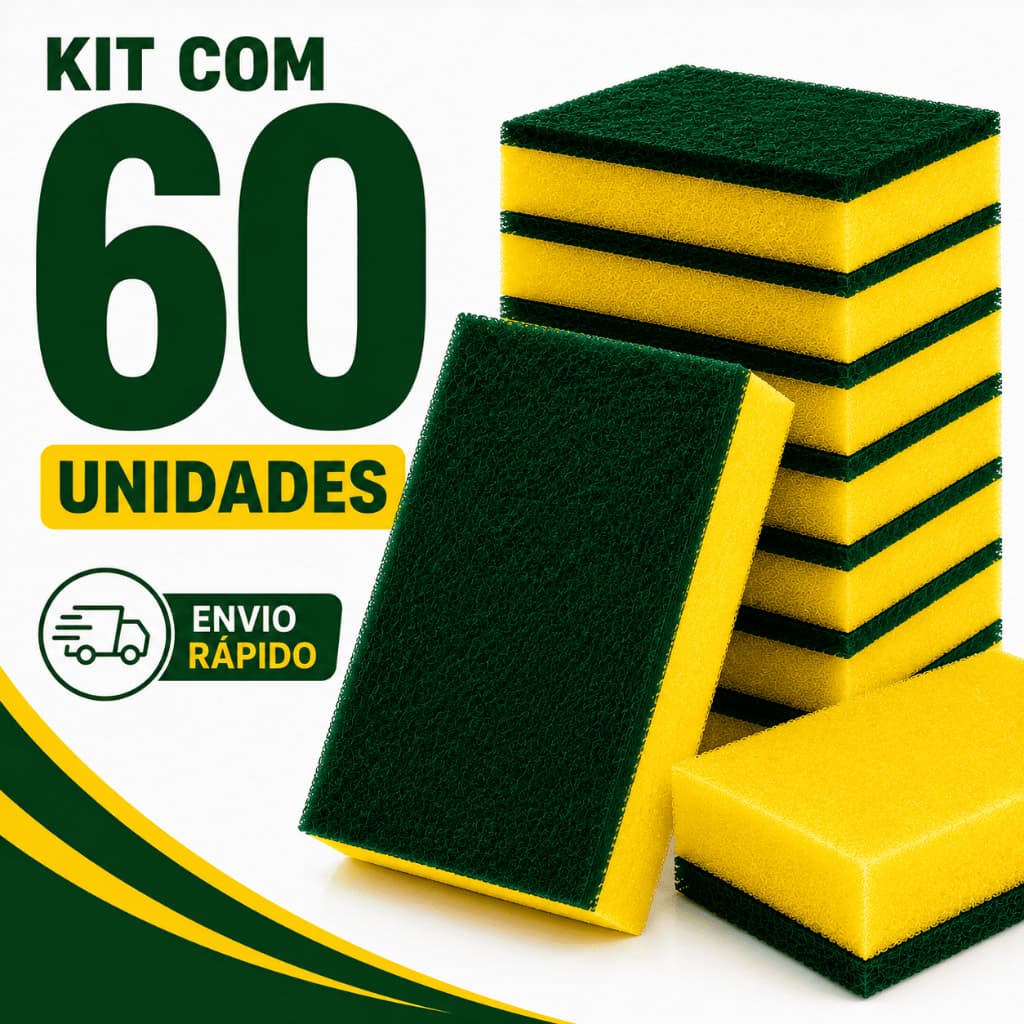 Kit 60 Buchas de Limpeza Dupla Face Lava Louças Esponja Multiuso Cozinha Alta Durabilidade