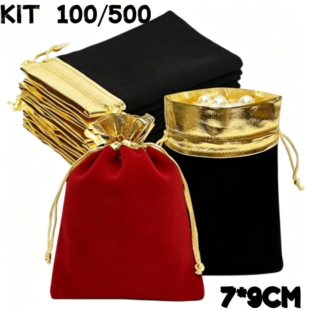 Kit 100/500 Saquinhos Saco de Veludo Premium 7x9 P/JLembrancinha Natal Jóias Festa Casamento