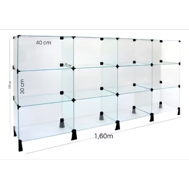 Balcão modulado de vidro 4mm temperado 1,60 x 1,00 x 0,30