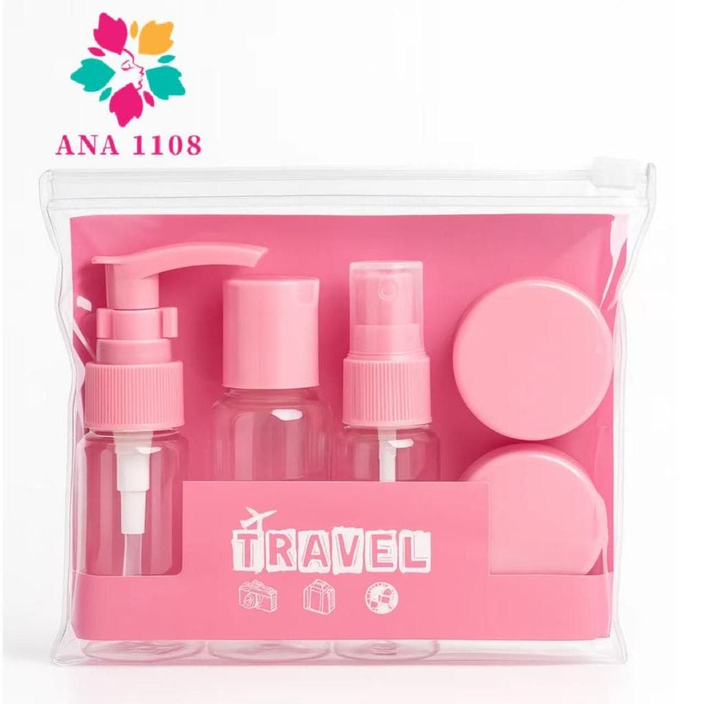 ANA1108 Kit  Mini Rosa Frascos para Viagem Organizador Shampoo Condicionador Creme Perfume