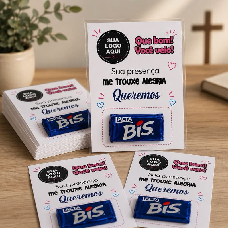 24 Cartões para Bis Igreja Visitante Personalizado com Logo Mimo Cristão 7x10Lembrancinha p Culto Eventos(não vai o bis)