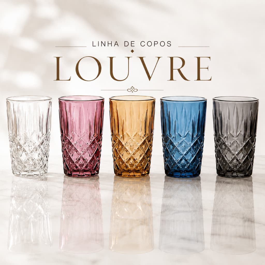 Conjunto 4 copos Louvre 350ml em Vidro Decorado – Elegância e Sofisticação para sua Mesa